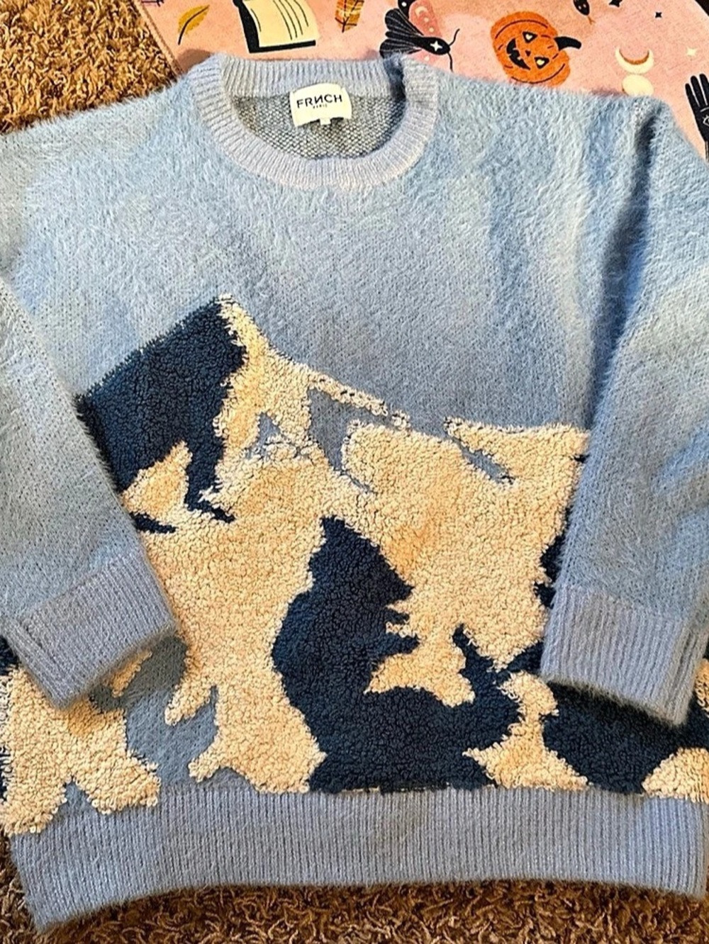 FRNCH Paris Blue Abstract Graphic Crewneck Size Medium